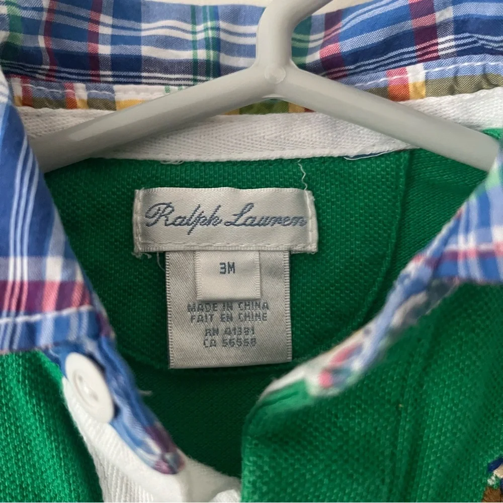 Boys Ralph Lauren Polo Romper 3m Green Plaid Preppy Pony Logo One Piece
